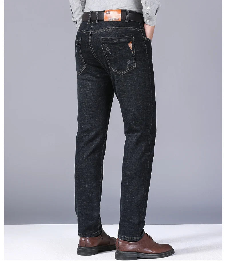 Men Fashion Straight Jeans Men 2024 New Stretch Slim Fit Pants Comfortable Soft Business Denim Trousers Male Brand Clothing