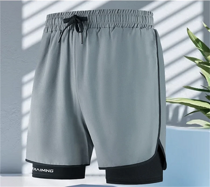 Men Fitness Built-in pocket sports Shorts Summer 2 In 1 Quick Dry Gym Beach shorts Running Double-deck Shorts Outdoor sweatpants