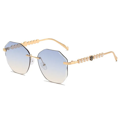 Women's Rimless Cut Edge Sunglasses Pearl Temple Gradient Lens Sun Glasses Elegant Y2K UV400 Shades Luxury Metal Fashion Eyewear