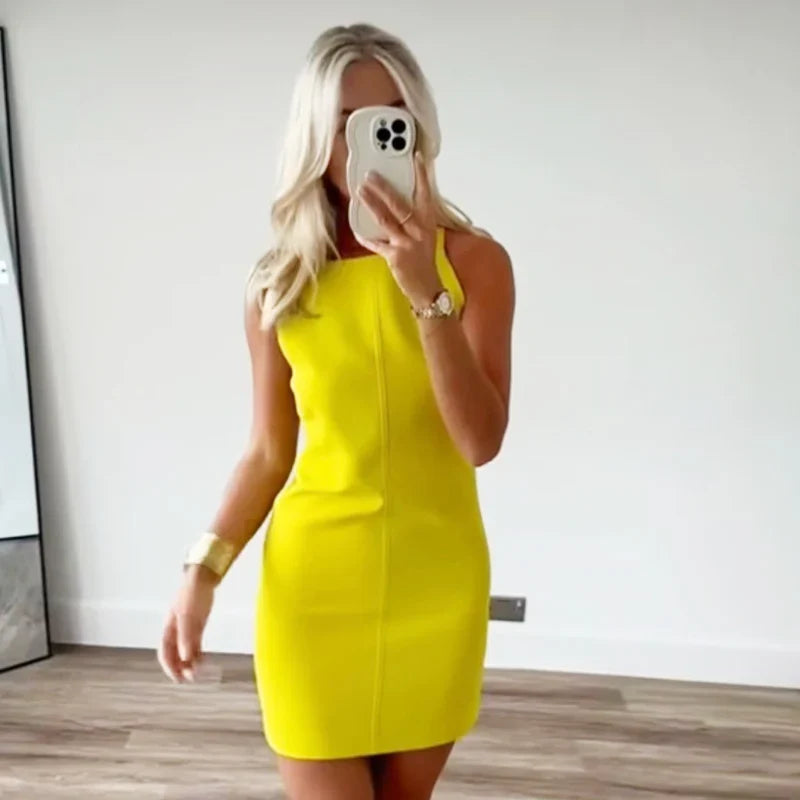 Fashion Summer Dresses 2024 Womens Dresses Bodycon Sleeveless Mini Dress White Red Blue Black Yellow Dress Vacation Dresses