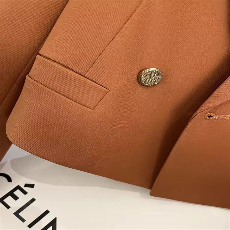 Autumn Elegant Office Lady Suits Blazer Stylish Women OL Work Blazer Casual Solid Crop Top Lapel Neck Long Sleeve Outwear 2025