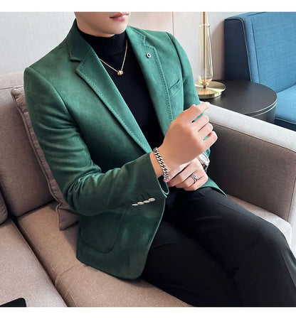 High-quality, fashionable men's stylish, versatile and trendy Korean-style slimming suede business casual suit