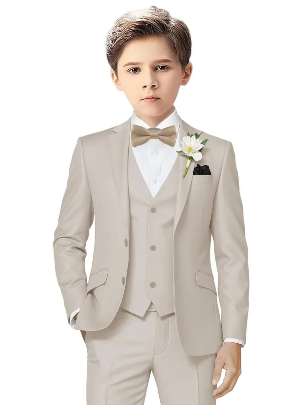 Notched Lapel Kids Tuxedo 3 Pieces Stage Performance Wear Classic Elegant Long Sleeve Boys Suit Set Wedding Ring Bearer Outfit
