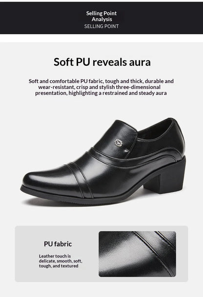 Men Business Formal Height Increasing Leather Shoes Classic Retro Elevated Loafers Lift Dress Shoes for Wedding Banquet Office