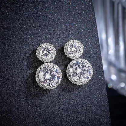 5cttw Moissanite Drop EarringsCertified Certificates 925 Sterling Silver Double Round Cut Halo Diamond Stud Earring for Women