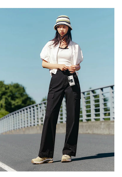 Women Pants Urban Workwear Cargo Wide Leg Loose Straight Casual Style Slim Street Daily Trousers 2026 Autumn