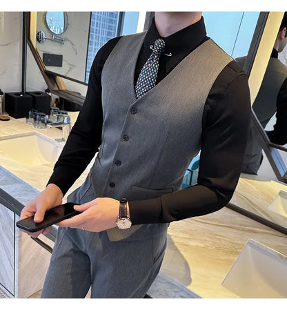 ( Vest + Pants) Men Luxury High Quality Business Suit Vest 2 pieces Formal Groom Wedding Dress Vest Set Fashion Club Clothing