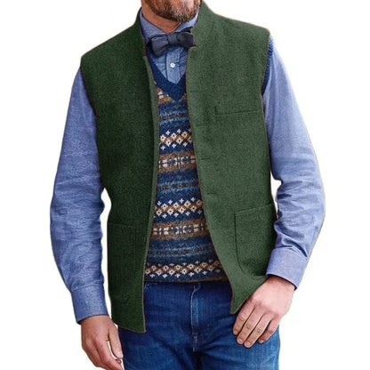 Men Vest Brown Herringbone Single Button Stand Collar Waistcoat For Wedding Business Banquet Work Daily Casual Men Suit Vest