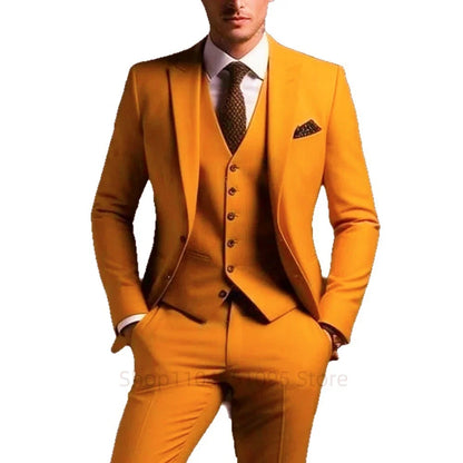 Green Mens Suits Casual 3 Pieces Slim Fit Notch/Peak Lapel Formal Wedding Groom Wear Blazer Tuxedos for Party(Blazer+Pants+Vest)