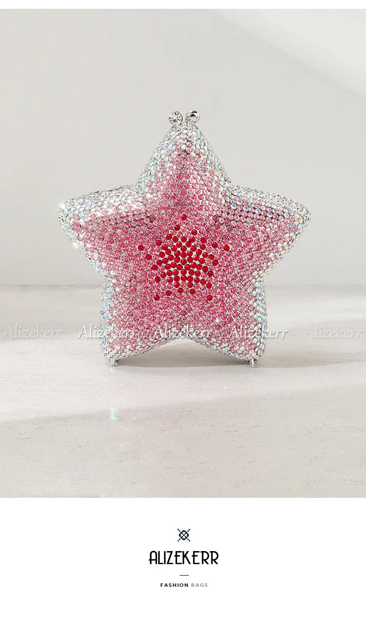 Star Shaped Crystal Evening Bags Women 2024 Boutique Gorgeous Gradient Colour Diamond Mini Clutch Purses Wedding Party