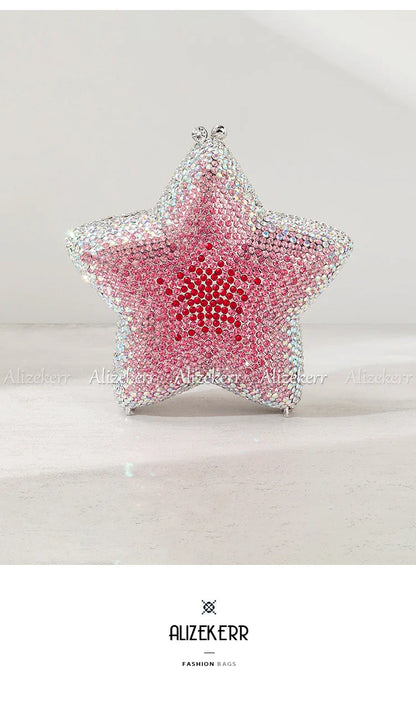 Star Shaped Crystal Evening Bags Women 2024 Boutique Gorgeous Gradient Colour Diamond Mini Clutch Purses Wedding Party
