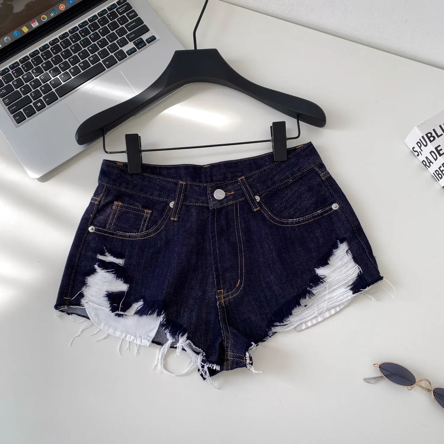 American Retro Camouflage Mini Shorts 2026 Ladies Hollow Out Slim Beach Pants Hot Girl Sexy Print Denim Shorts
