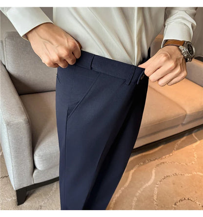 High Quality Invisible Elastic Waist Business Casual Suit Pants Built-in Anti Slip Strip Slim Fit Office Social Dress Trousers