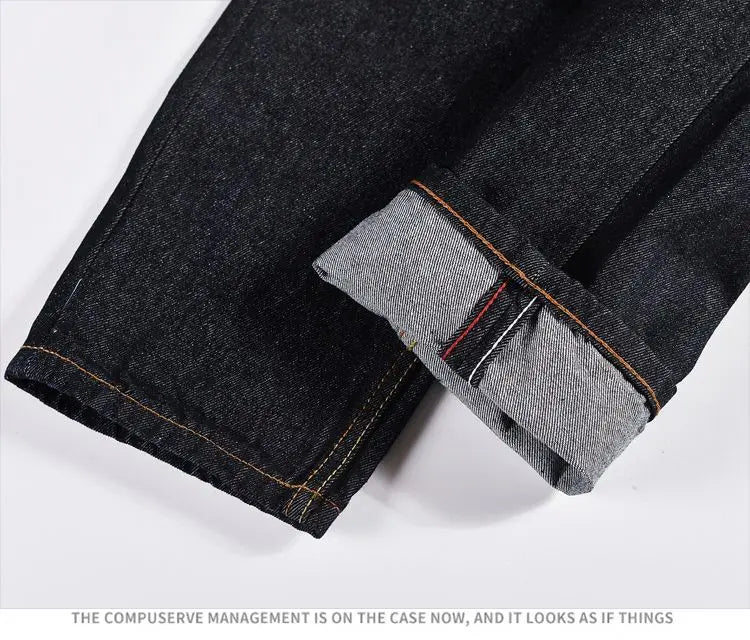 Japanese Handmade Embroidered Jeans Men's Pure Cotton Straight Tube Hip-Hop Popular Slim Red Ears Show Thin Trousers Devil Big M