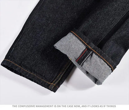 Japanese Handmade Embroidered Jeans Men's Pure Cotton Straight Tube Hip-Hop Popular Slim Red Ears Show Thin Trousers Devil Big M