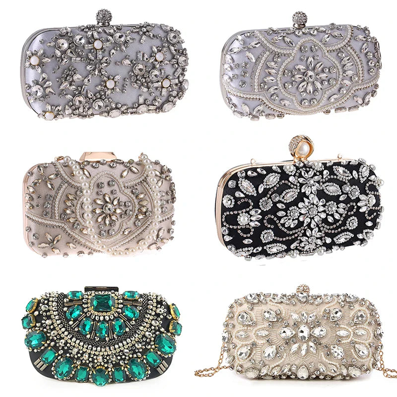 Women's Evening Clutch Bag Party Purse Luxury Wedding Clutches For Bridal Exquisite Crystal Ladies Handbag Apricot Silver Wallet