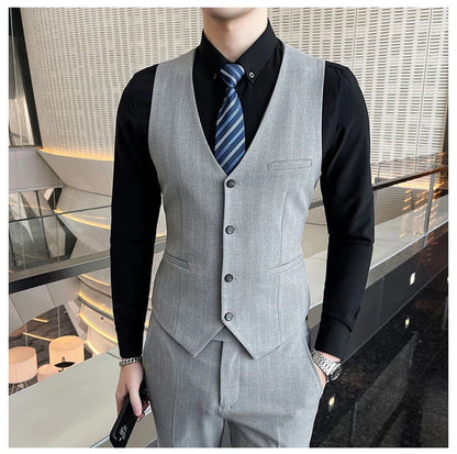 Winter Stripes Three-piece High-Grade Groom Wedding Suit with Vest And Trousers Business Fashion Handsome Casual Wedding Outfit