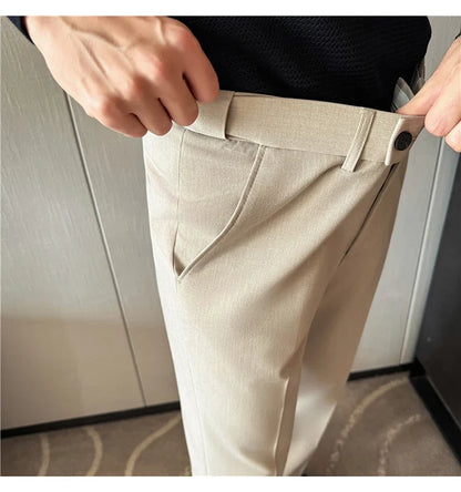 High Quality Invisible Elastic Waist Business Casual Suit Pants Built-in Anti Slip Strip Slim Fit Office Social Dress Trousers