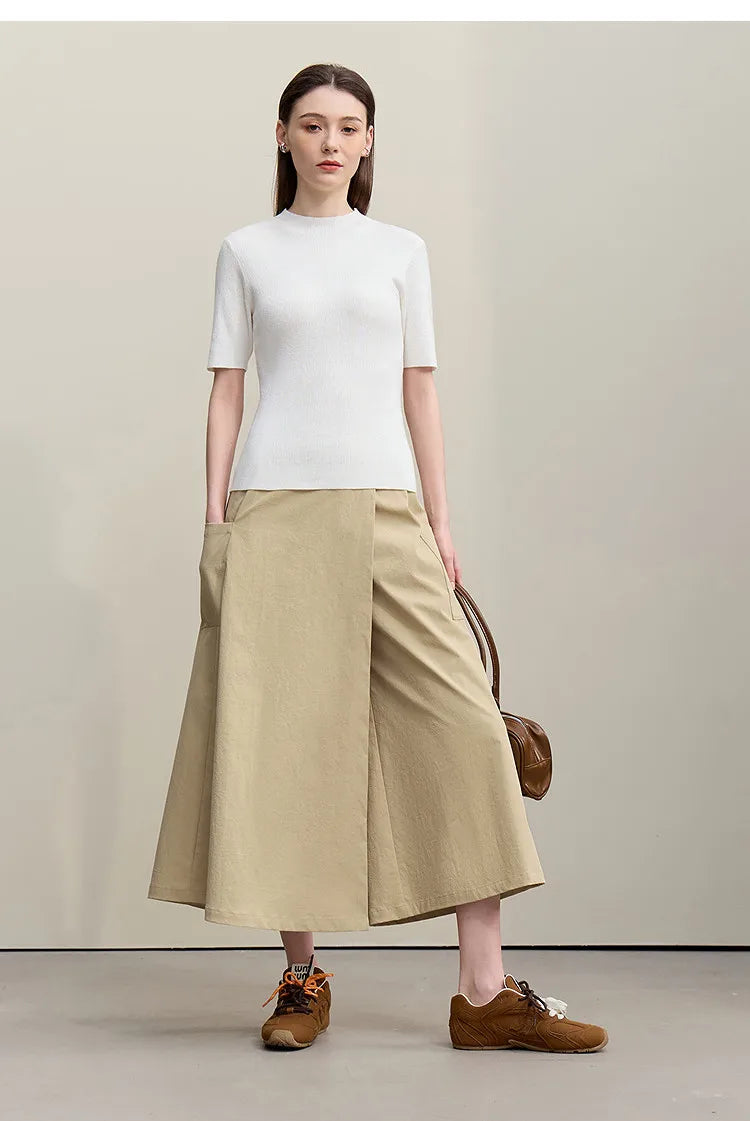 Women's A-Line Skirt 2026 Summer New Textured Relaxed Pocket Midi Culottes Versatile Casual Style Skirt For Women 12622124