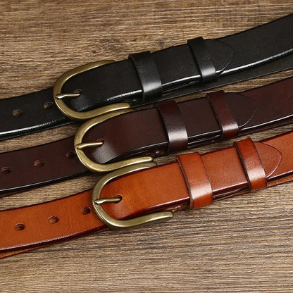 3.3CM Top Cow Genuine Leather Belts for Men Luxury Designer High Quality Copper Brass Buckle Vintage Cowboy Jeans Male Belt