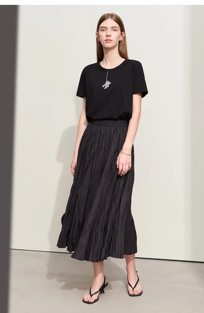 Minimalism Pleated A-Line Skirts Women 2024 Summer New Baiscs Rubber Band Waist Irregular Loose Large Hem Skirt 12442081