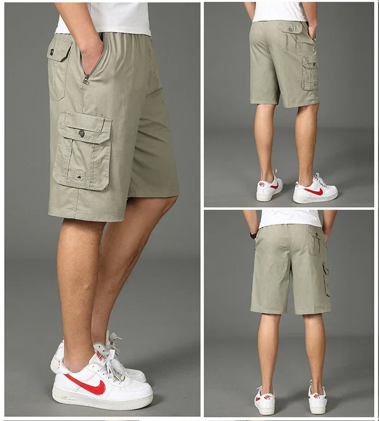 2024 Shorts Men Bermuda Cotton Pocket Zip Cargo Shorts Fashion Style Elastic Army Male Summer Casual Knee Length Vintage Yellow
