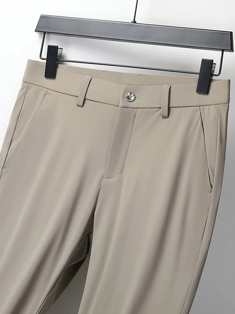 Summer Men's Casual Pants Korean Fashion Light Cool Ice Silk Stretch Golf Pants Slim Fit Suit Pants Male Office Formal Trousers