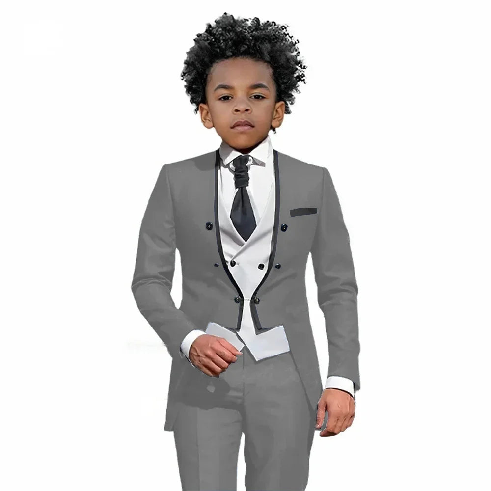 2025 Autumn Handsome Wedding Suits 3 Pieces For Kids, Boys Slim Fit Tuxedo Performance Costumes,Formal Blazer Banquet Outfit