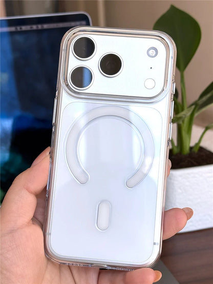 جراب صلب مغناطيسي شفاف أصلي Magsafe لهاتف iPhone 17Pro 16 15 17Pro Max مع زر كاميرا سعوي وغطاء شحن لاسلكي