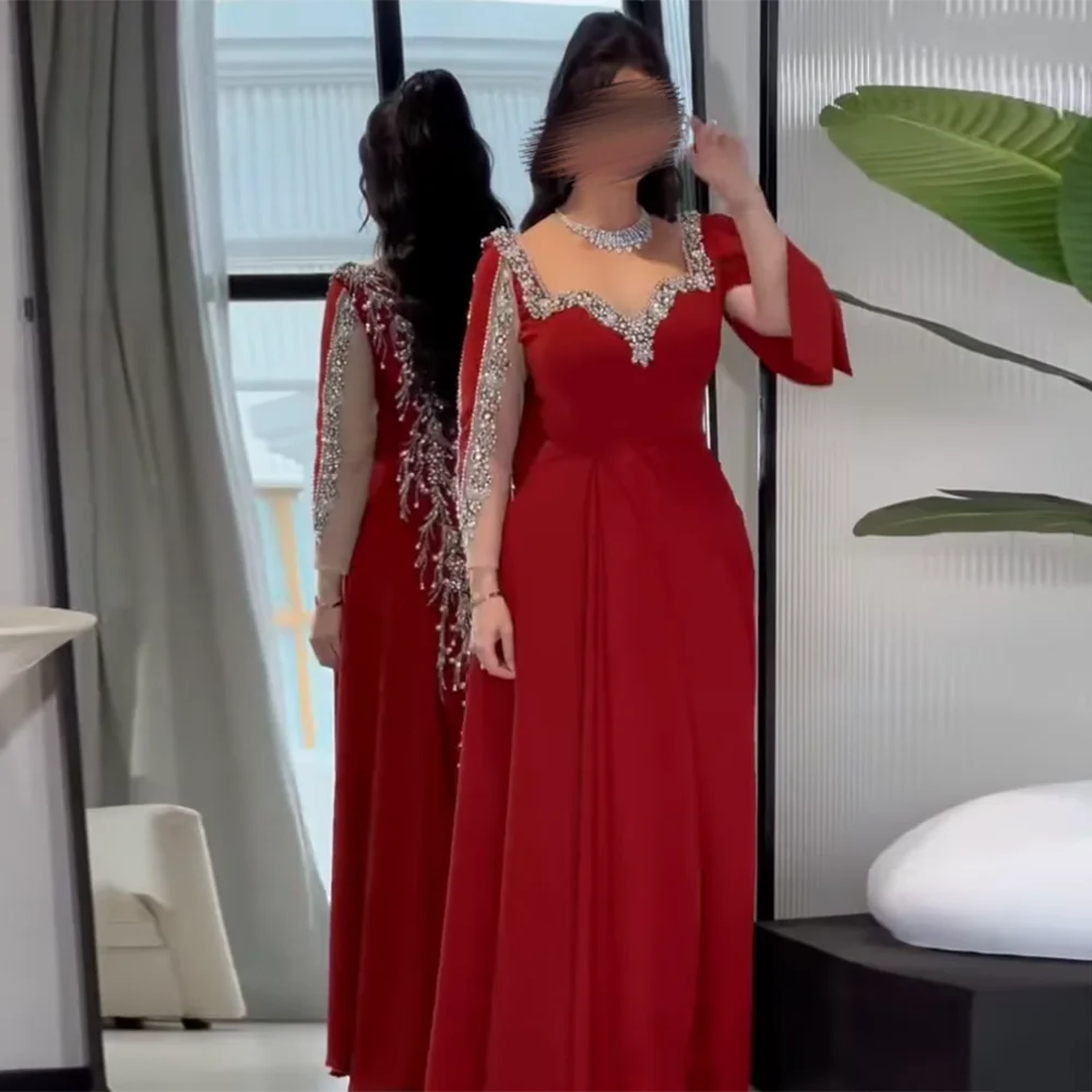 customized exquisite Sweetheart Evening Dresses Full Sleeve rhinestone Beading Sequined Prom Gown A-Line Long Party Dress