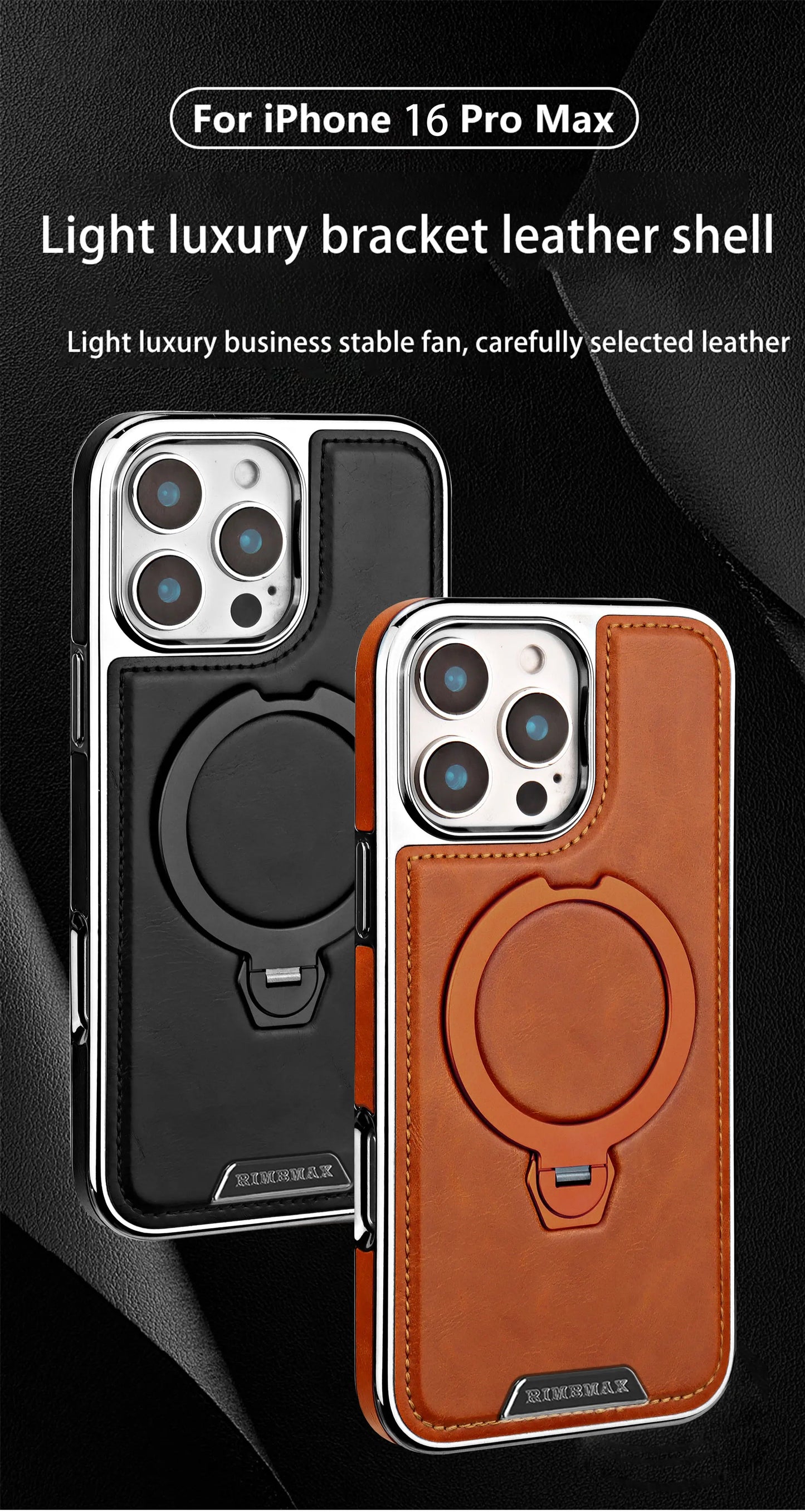360 Rotating Bracket Luxury Magnetic Leather Phone Case For iPhone 16 17 Pro Max 15 14 13 12 Magsafe Wireless Charging Cover