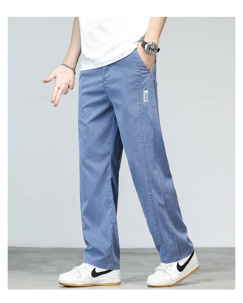 Summer Ultrathin High Quality Soft Lyocell Fabric Men's Jeans Loose Straight Denim Pants Design Casual Trousers Plus Size M-5XL