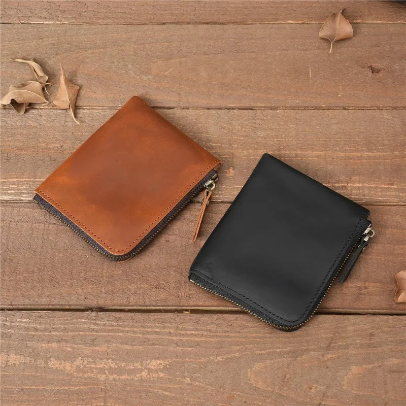 Men Genuine Leather Zipper Wallet Simple Card Holder Bag Business Wallet Portable First Layer Cowhide Coin Purse