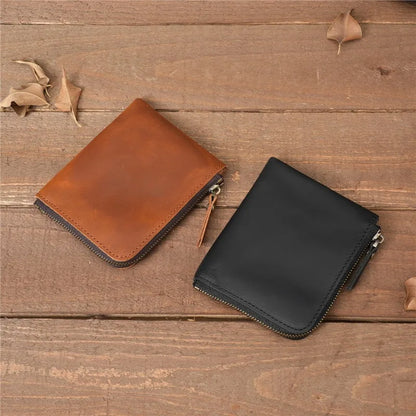 Men Genuine Leather Zipper Wallet Simple Card Holder Bag Business Wallet Portable First Layer Cowhide Coin Purse