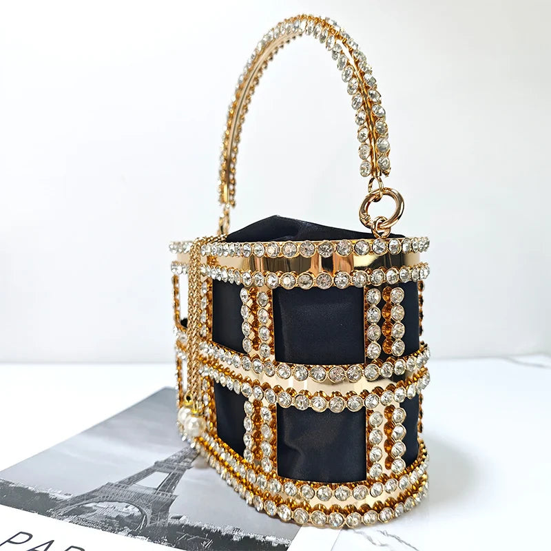 Ladies Rhinestone Evening Bag Fashionable Banquet Luxury Designer Handbag Metal Unique Bucket Versatile Women Tote Bag