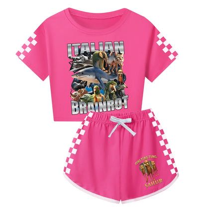 Italian Brainrot Meme Clothes Kids Cartoon Tung Sahur Pajama Sets Boys Long Sleeve Tops Legging 2pcs Set Girls Casual Sleepwear
