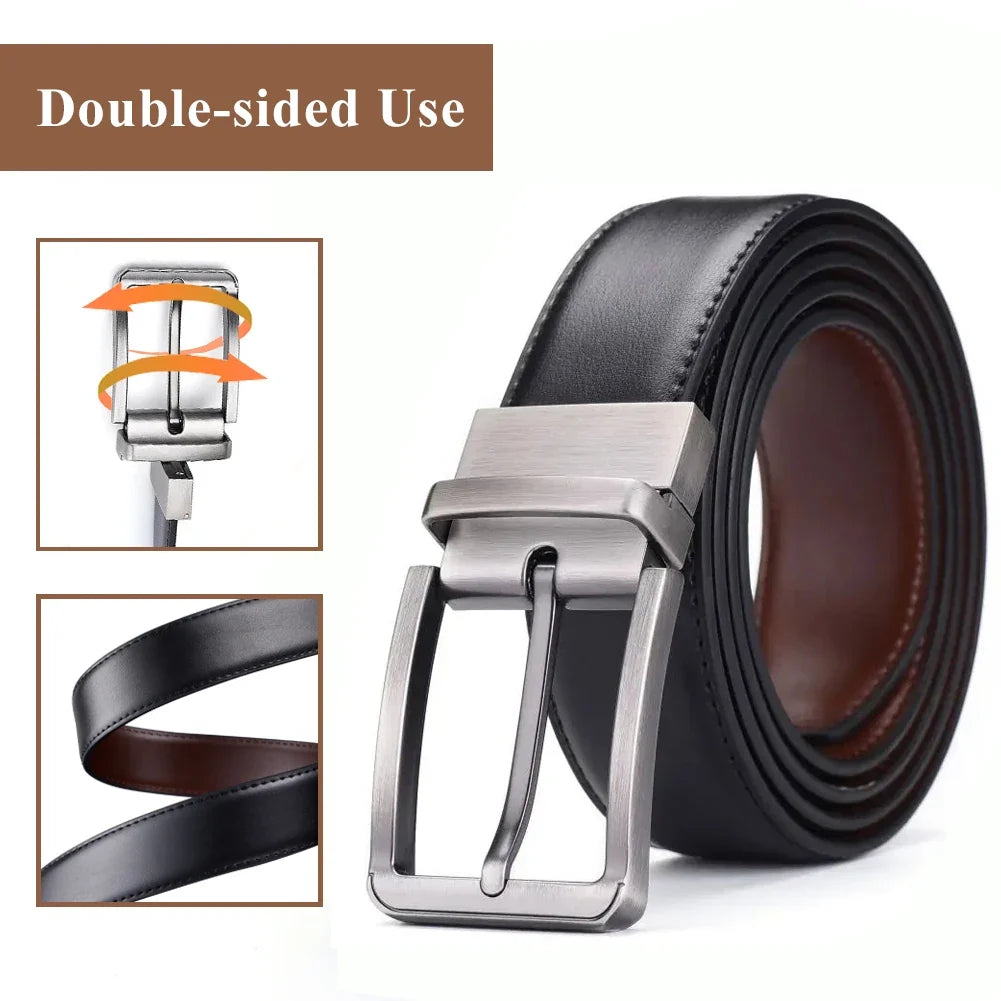 Genuine Leather Belt Double Sided Belt Men Belt Laser Engraving Luxury Strap Male Belt New Fashion Retro Pin Buckle High Quality