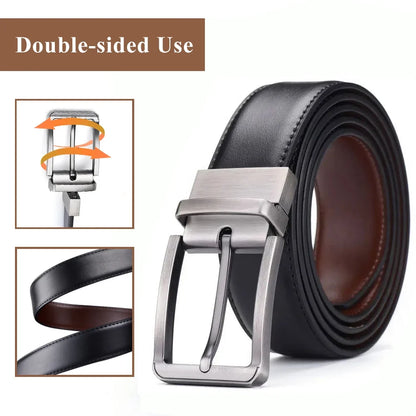 Genuine Leather Belt Double Sided Belt Men Belt Laser Engraving Luxury Strap Male Belt New Fashion Retro Pin Buckle High Quality