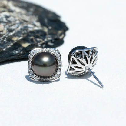 9-10mm Natural Tahitian Pearl Stud Earrings With Cer S925 Sterling Silver High Luster Seawater Pearl Earrings For Woman