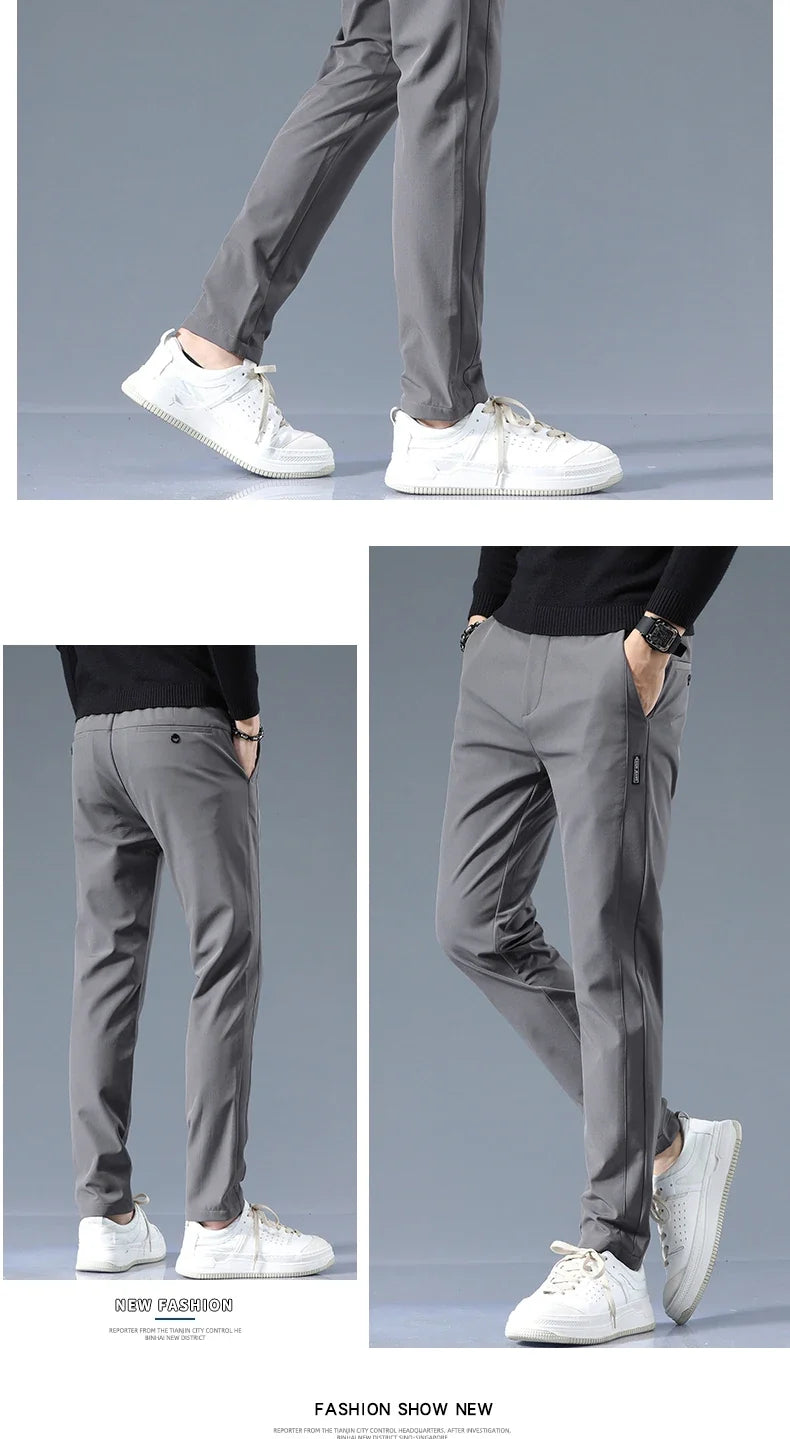 Winter Fleece Golf Casual Pants Men Business Slim Stretch Jogger Thick Trousers Korean Classic Elastic Waist Velvet Male Pants