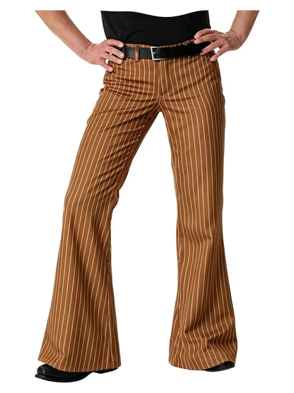 Men's Polyester Blend High Waist Flared Pinstripe Pants Soft Breathable Disco Party Retro Stage Nightclub Spring Summer Trousers