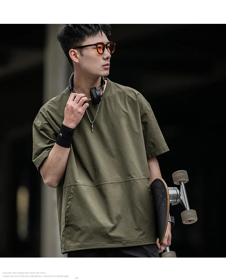 Men's Summer Thin Short Sleeve T-Shirt Ice Silk Quick Dry Large Size round Neck Sport Loose Casual Workwear Breathable Sweat ...