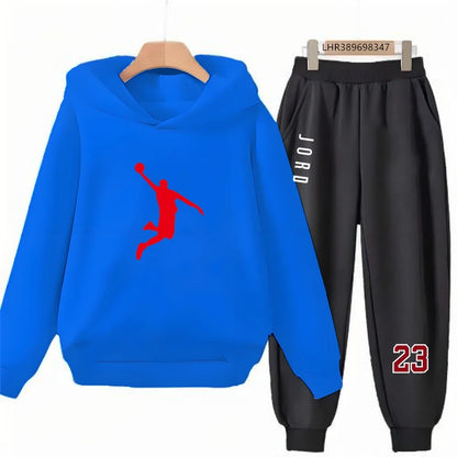 Black 3-12 Years Children's Hoodie+Pants Suit White Girl Sweatshirt Sets Boys Pants Suits Basketball Jersey Number 23 Clothing