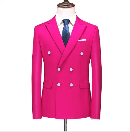 17 Colors Men Fashion Double Breasted Suit Jacket Korean Classic Solid Color Formal Business Office Slim Casual Wedding Blazers