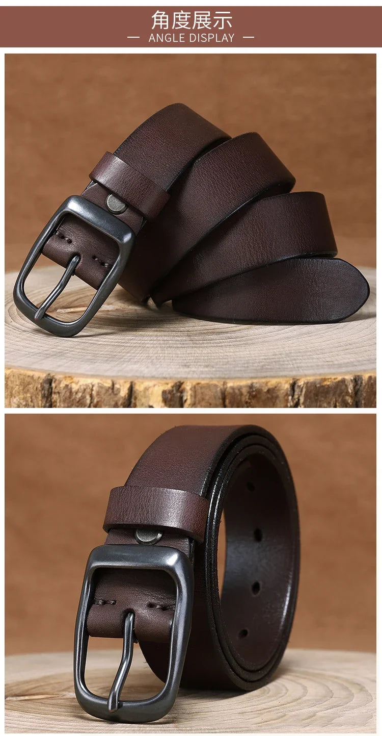 3.3CM Pure Cowhide Genuine Leather for Men's High Quality Jeans Brass Buckle Belts Cowboy Waistband Male Fashion Designer