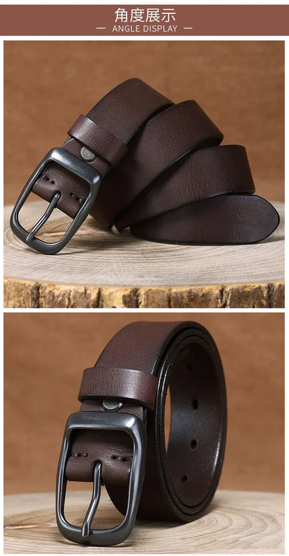 3.3CM Pure Cowhide Genuine Leather for Men's High Quality Jeans Brass Buckle Belts Cowboy Waistband Male Fashion Designer