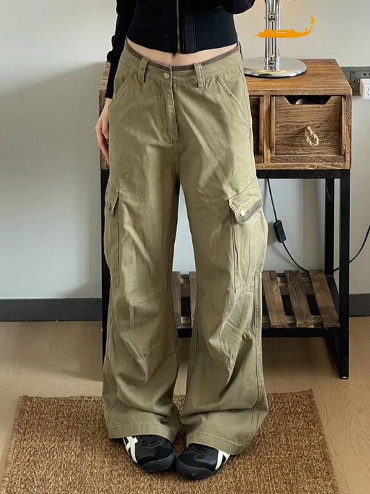 American Retro Workwear Denim Pants Women's High Waist Wide Leg Loose Straight Cut Trousers Spring Autumn New Sle Multi ket