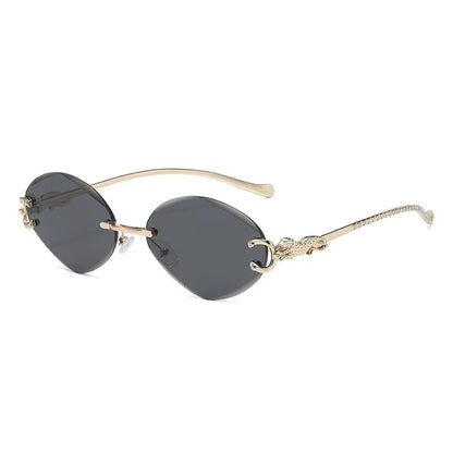 2026 New Fashion Leopard Head Frameless Oval Sunglasses Women Men Internet Celebrity Female Sunscreen Sun Glasses High-end UV400