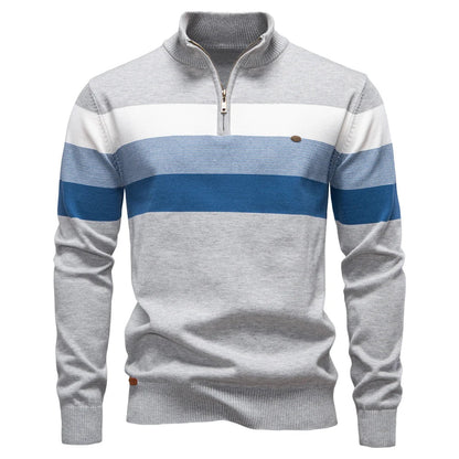 Men's Cotton Mock Neck Stand Collar Sweaters Quarter Zipper Pullover Autumn Winter Warm Social Casual Sweater for Men