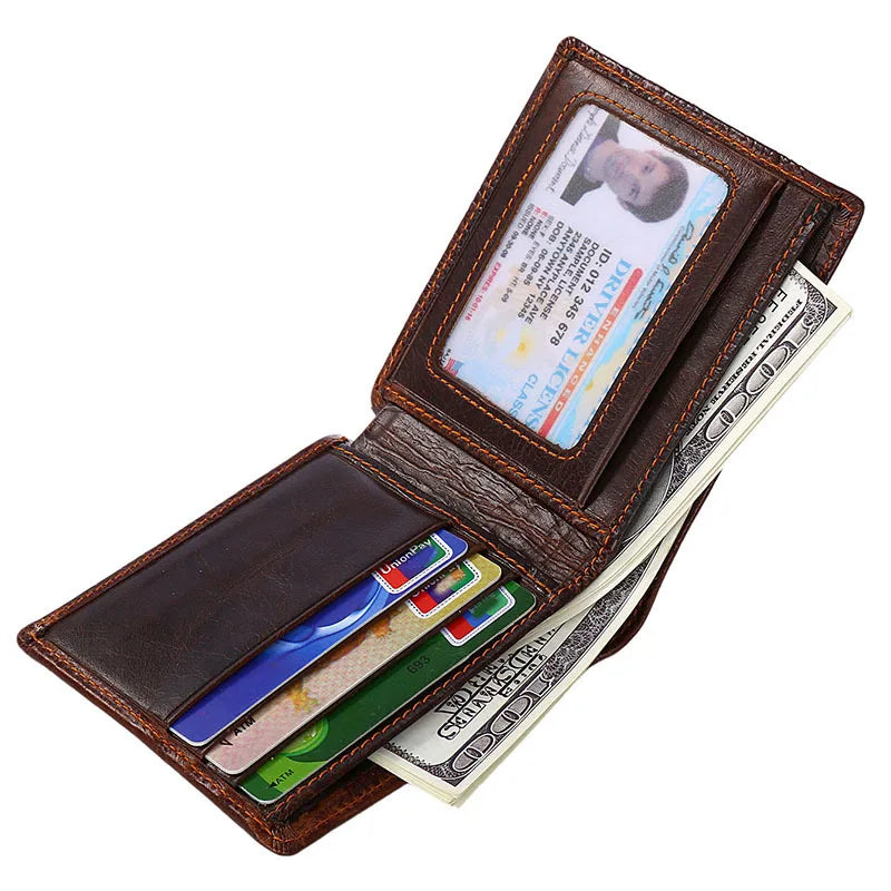 Men's Vintage Genuine Leather Wallet 3D Printed Tiger Wallet Card Holder